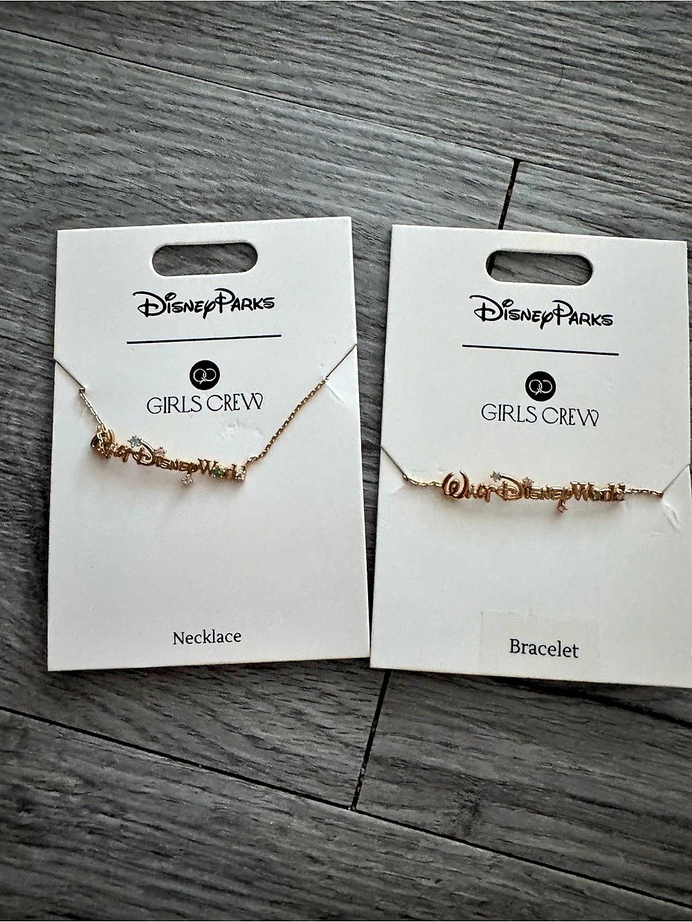 Disney Parks x Girls Crew Necklace & Bracelet in Gold NWT
